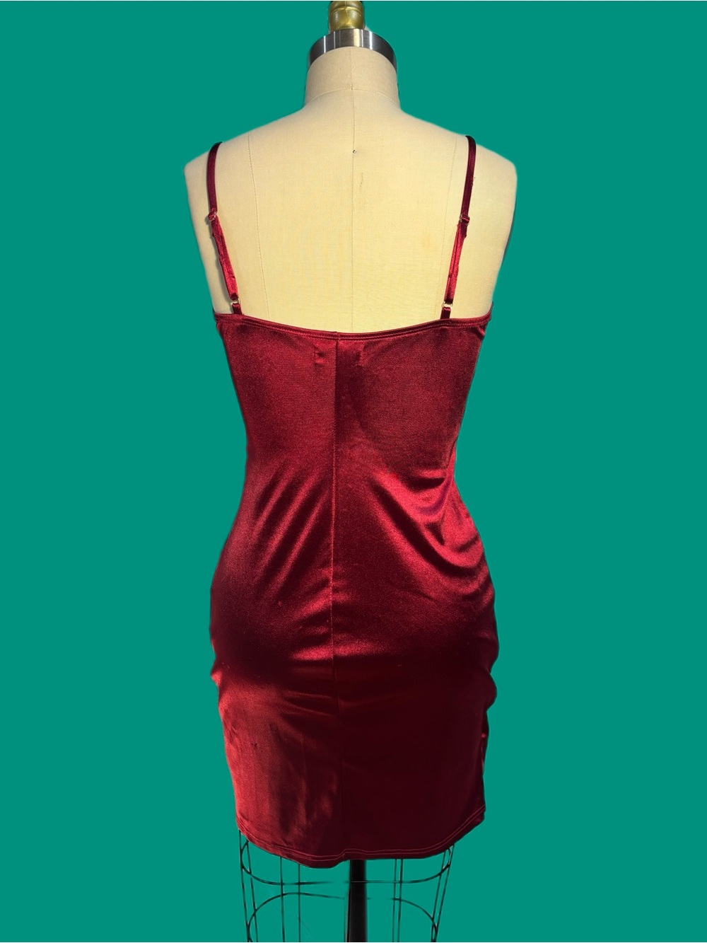 Red Satin Ruched Slip Dress - Picture 2 of 2
